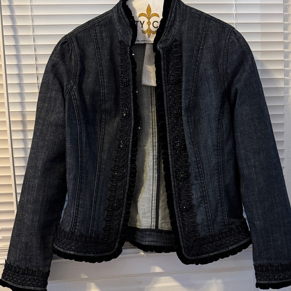 Chico's Black Jean Jacket with Decorative Trim
